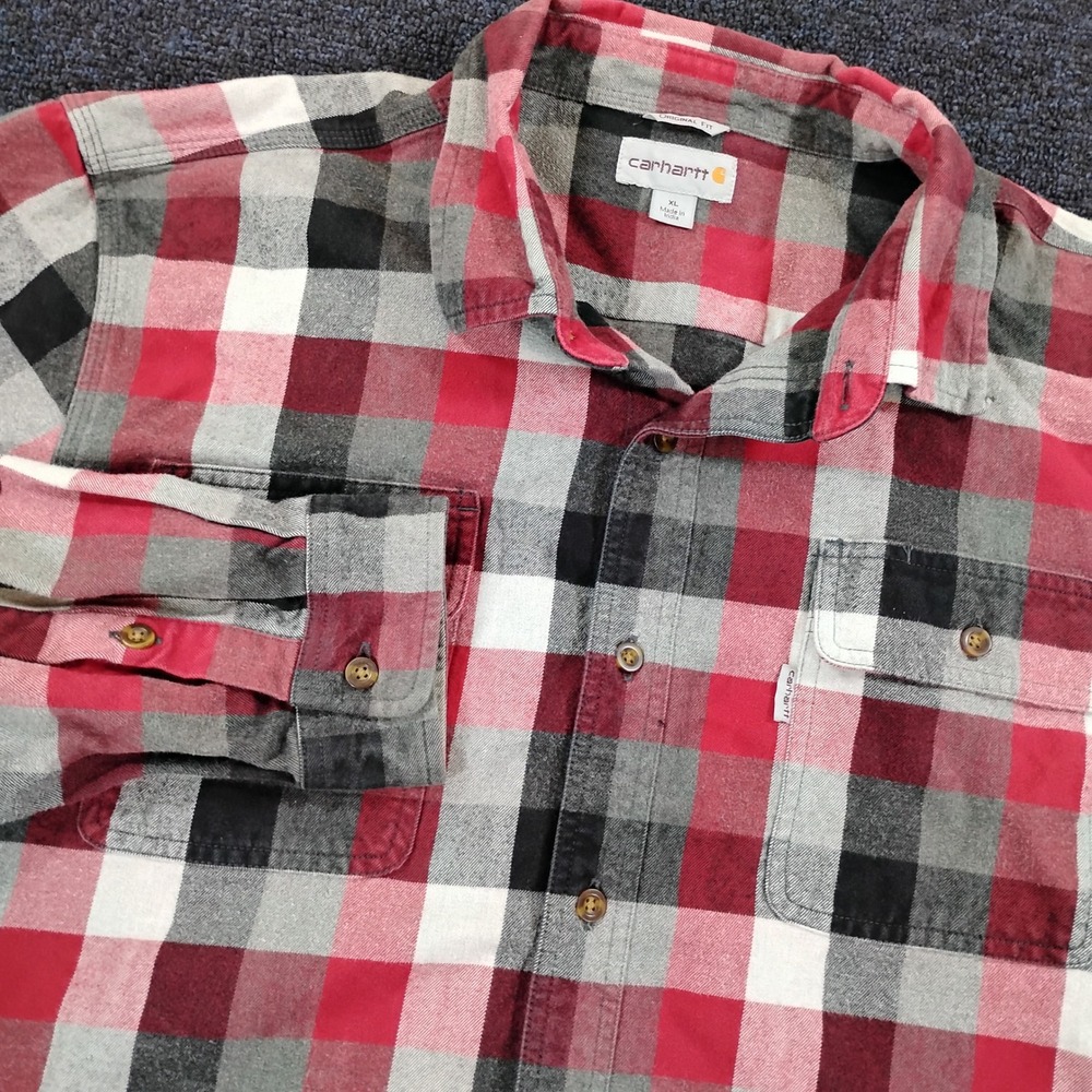 Carhartt Mens Original Fit Plaid Button Down Shirt XL Red Black Workwear Rugged